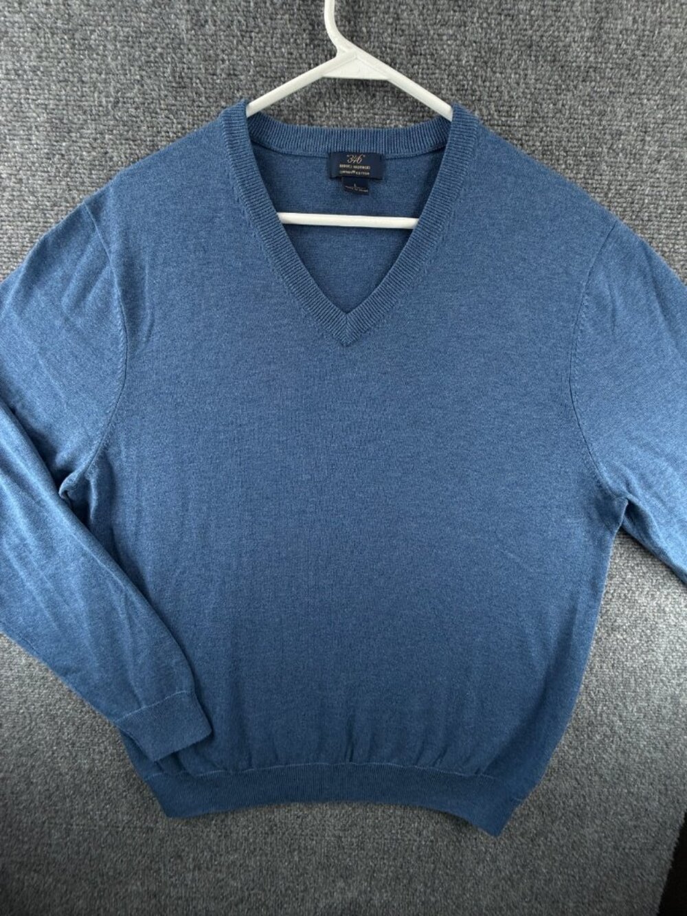 Brooks Brothers Supima Cotton Sweater V Neck Pullover Blue Large Knit Preppy